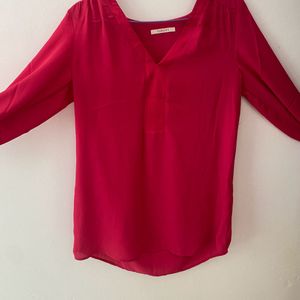 Women Rose/hot Pink V-neck Shirt