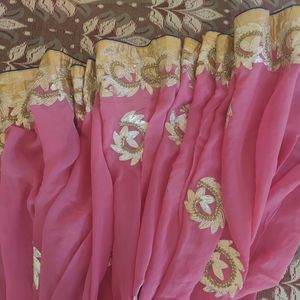 Pink Pure Georgette Gota Patti Saree