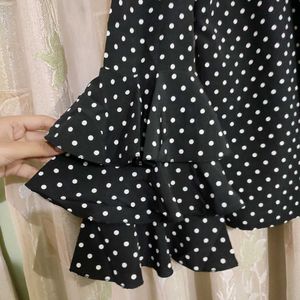 Polka-Dotted Black Cold Shoulder Top