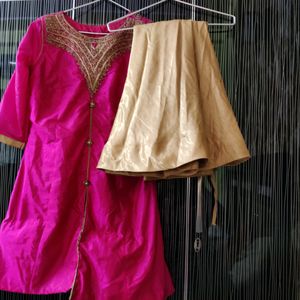 designer kurti with golden skirt dress