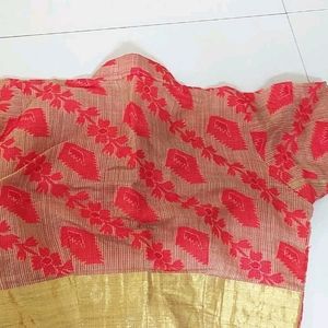Red Saree With Desginer Blouse