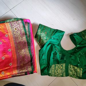 Wedding  Satin Silk Saree With Stiched Blouse