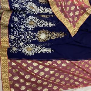 Beautiful Navy blue And Peach Pink Saree