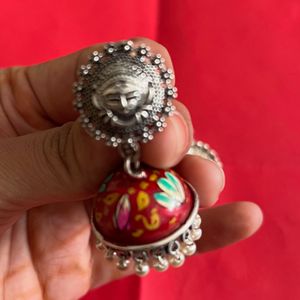 Hand Painted Red Meenakari Jhumki