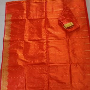 Orange Clr Banarasi Sari For Bride