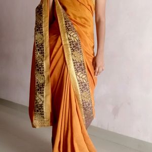 Mustered Colour Golden Shining Saree✨