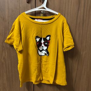 Abstract Dog Printed Womens Tshirt In Mustardyello