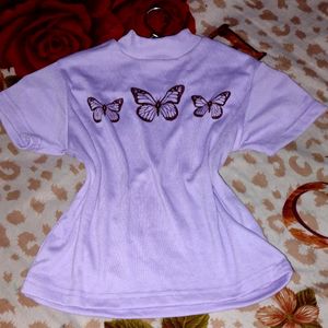 Purple Korean Top With Butterfly Print