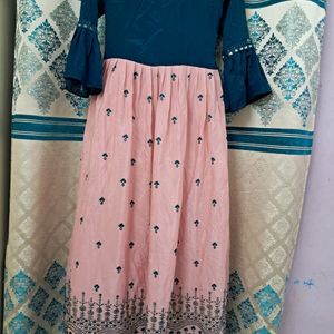 Peacock Blue With Pink Combined Gown Like Kurti