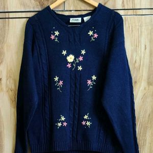 Navy Blue Embroidery Work Sweater Size-42