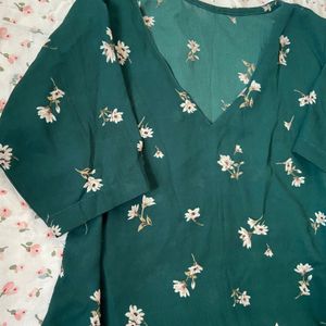 Bottle Green Floral Korean Top