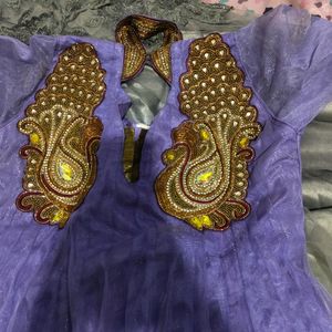 Dark Levender Peacock Hand Embroidery Suit