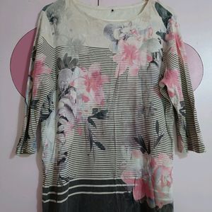 Grey Pink Flower Top