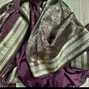 Mauve Color Poly Silk Saree With Kanchi Border