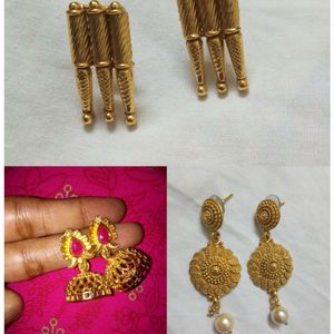 Matte Golden Finish 3 Combo Earrings Collections