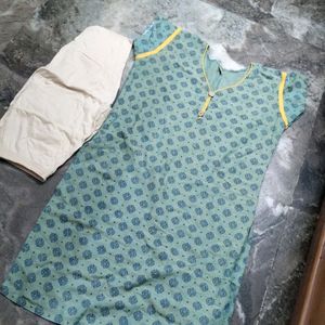 Light Green Kurti Cream Leggins.