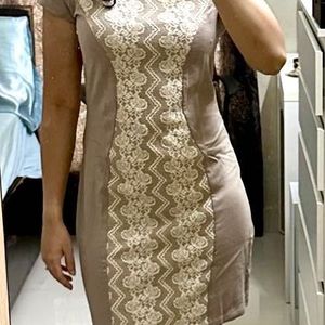 Tan Colored Dress With Lace Detailing