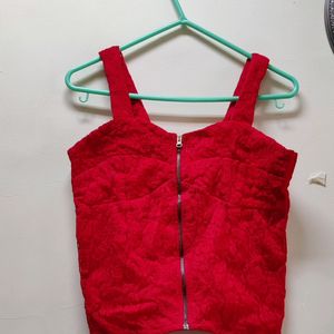 Red Lace Bustier Zipper Top