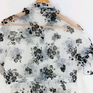 White Printed Transparent Casual Top (Women)