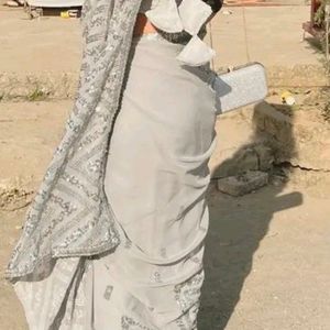 Beautiful New Grey Georgette Saree With Faul