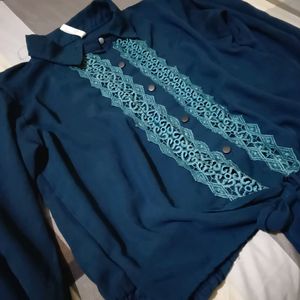 Navy Blue Fashionable Top With Embroidery