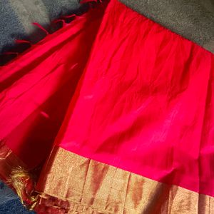 Red Tussar Silk Saree