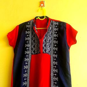 Red And Blue Straight Kurta