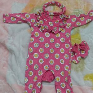 Baby girl drss romper set with bootie &hair band