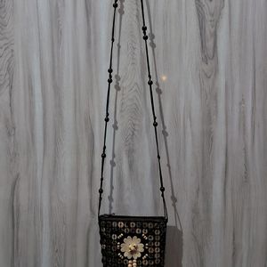 Brown Beaded Slingbag