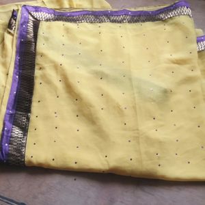 Yellow Saree With Purple Border