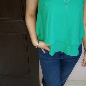 Ginger Solid Green Layered Spaghetti Top