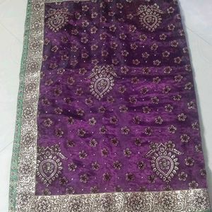 purple colour orange saree