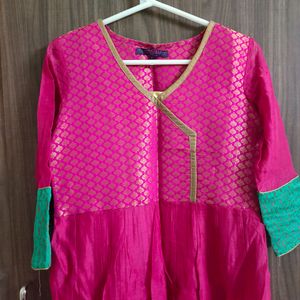 Pink Anarkali Chanderi Cotton Kurta