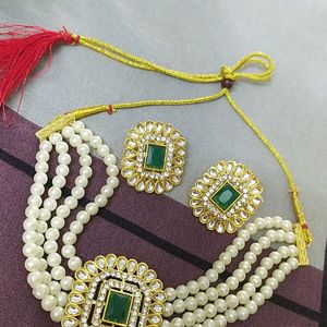 Moti Pearl Green | Alloy Jewel Set