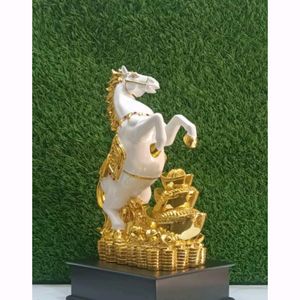 Horse Statue Gold Plated Wooden 18 Inc