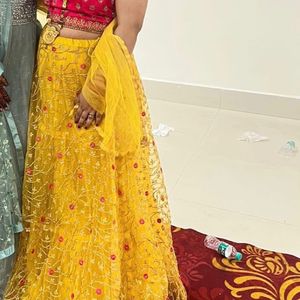 Pink & Yellow Net Lehenga