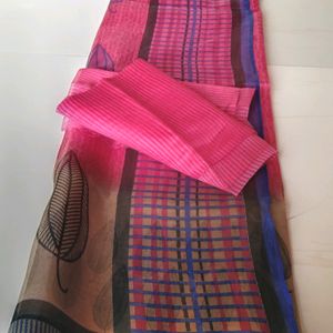 Net Saree With Unstitched Blouse