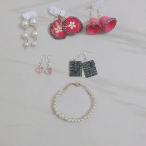 Earrings for girls combo of 5 with one braclet