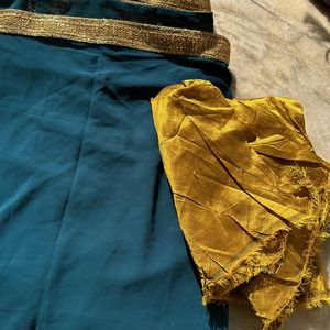 Teal Saree With Unstitched Blouse