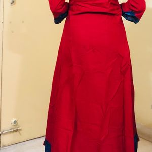 Red Cotton Silk Gown With Suta Work