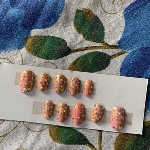 Pink Rhinestones Press On Nails