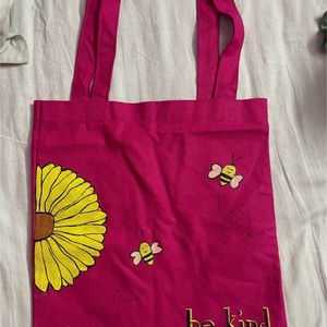 Pink Tote Bag Handpainted Flower