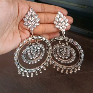 Oxidised Silver Big Size Chandbali Earrings