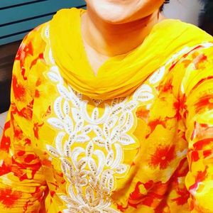 Embroidered Yellow Cotton Kurti