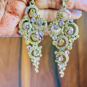 Pink And Golden Stone Party Wear Earrings