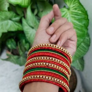 Handmade Red And Green Silk Thread Bangles