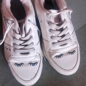 White Colour With Cute Print Shoes