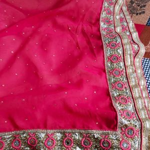 Pink Embroidered Net Saree