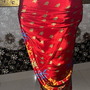 new crepe red saree