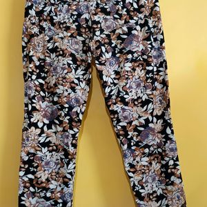 Floral Painted Slim Trousers For Women